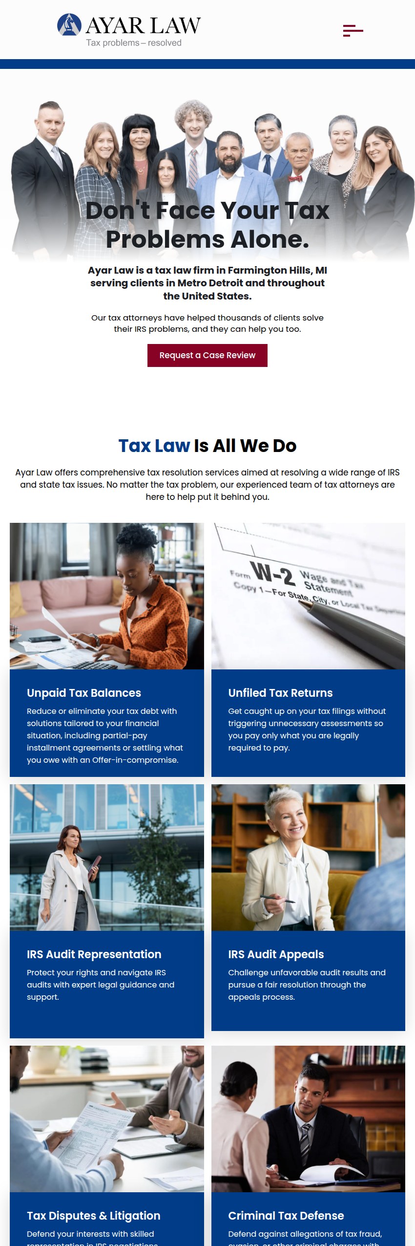 Screenshot of the Ayar Law website