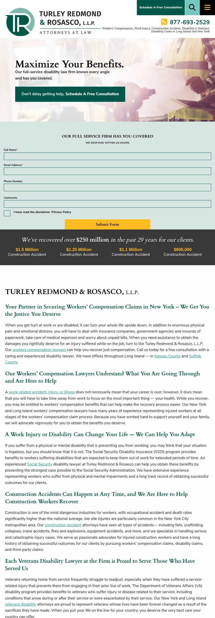 Screenshot of the Turley Redmond & Rosasco, L.L.P. website