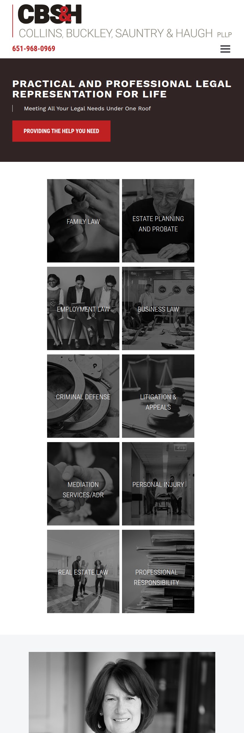 Screenshot of the Collins, Buckley, Sauntry & Haugh, PLLP website