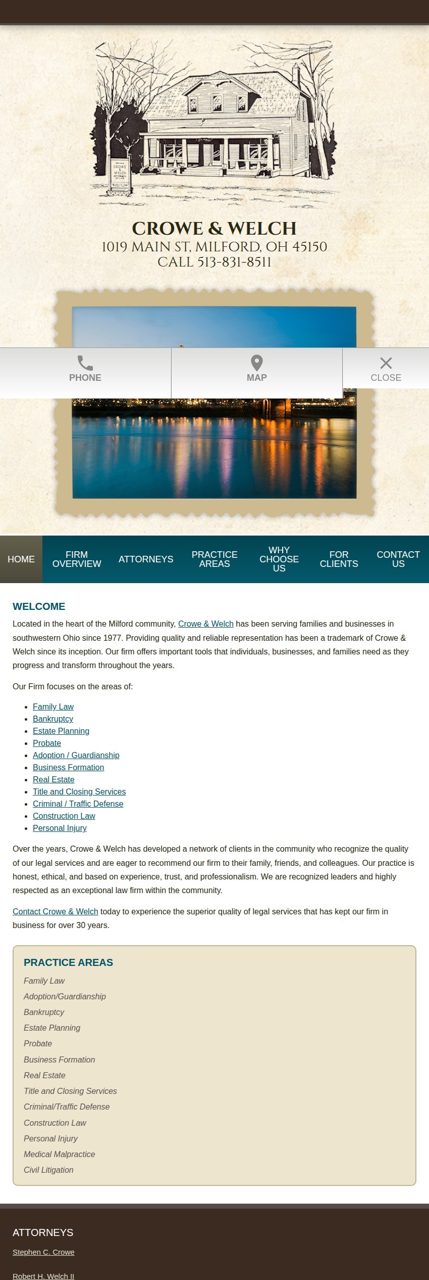 Screenshot of the Crowe & Welch website
