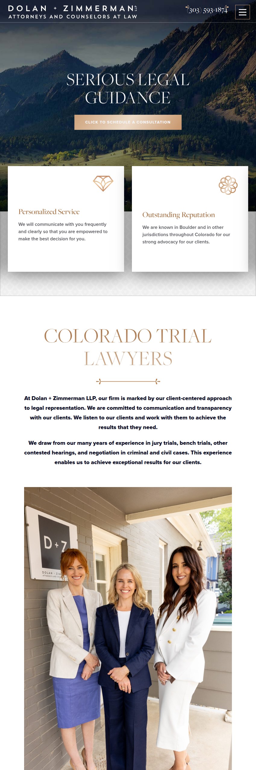 Screenshot of the Dolan + Zimmerman LLP website