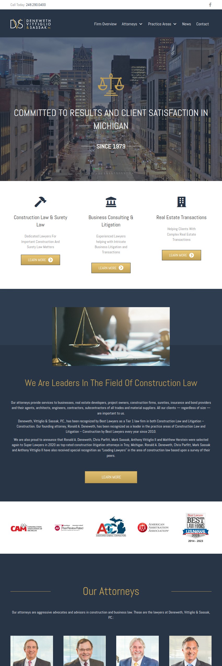 Screenshot of the Deneweth, Vittiglio & Sassak, P.C. website