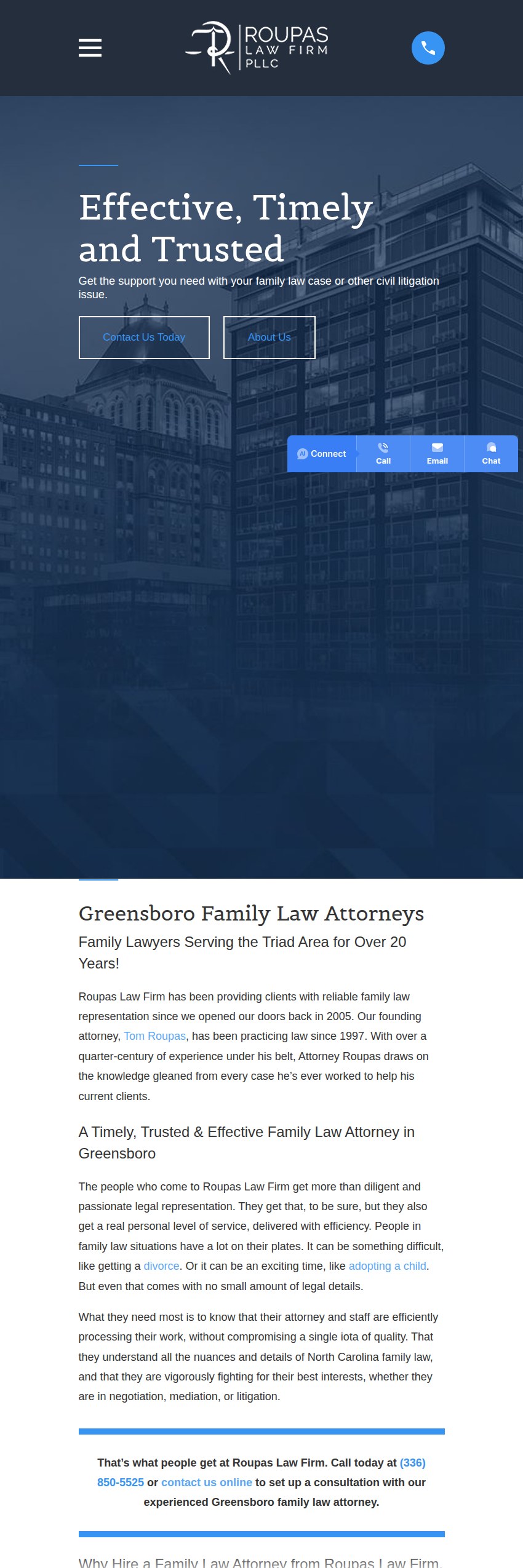 Screenshot of the Roupas Law Firm, PLLC website