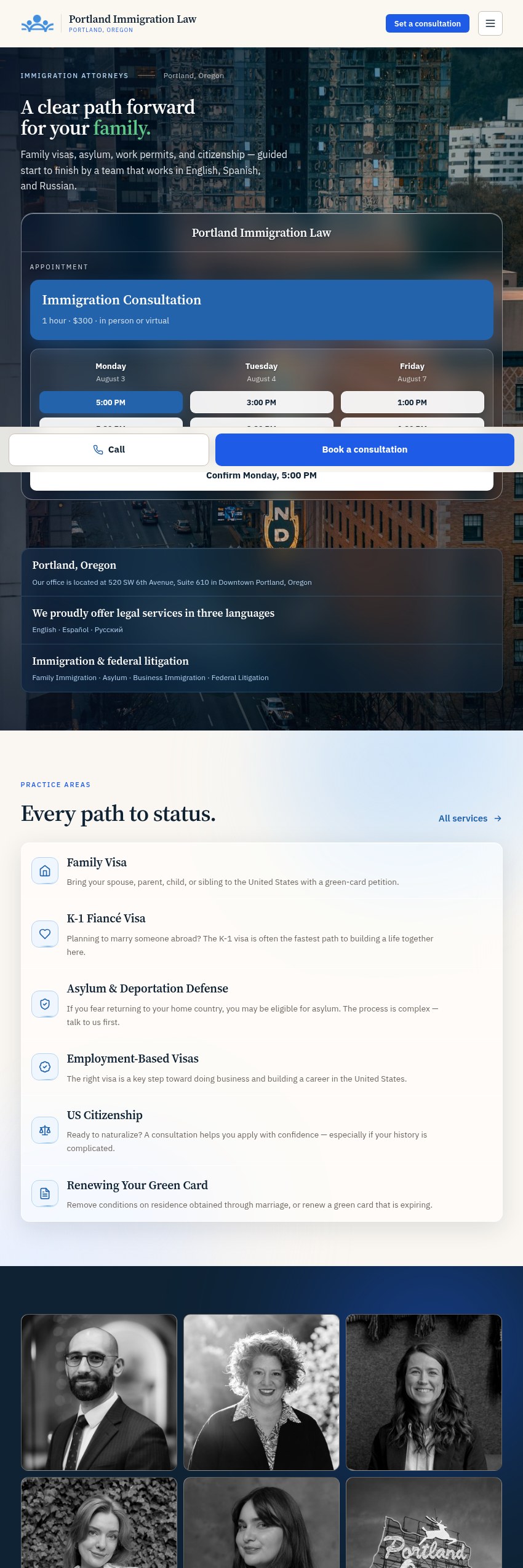 Screenshot of the Portland Immigration Law LLC website