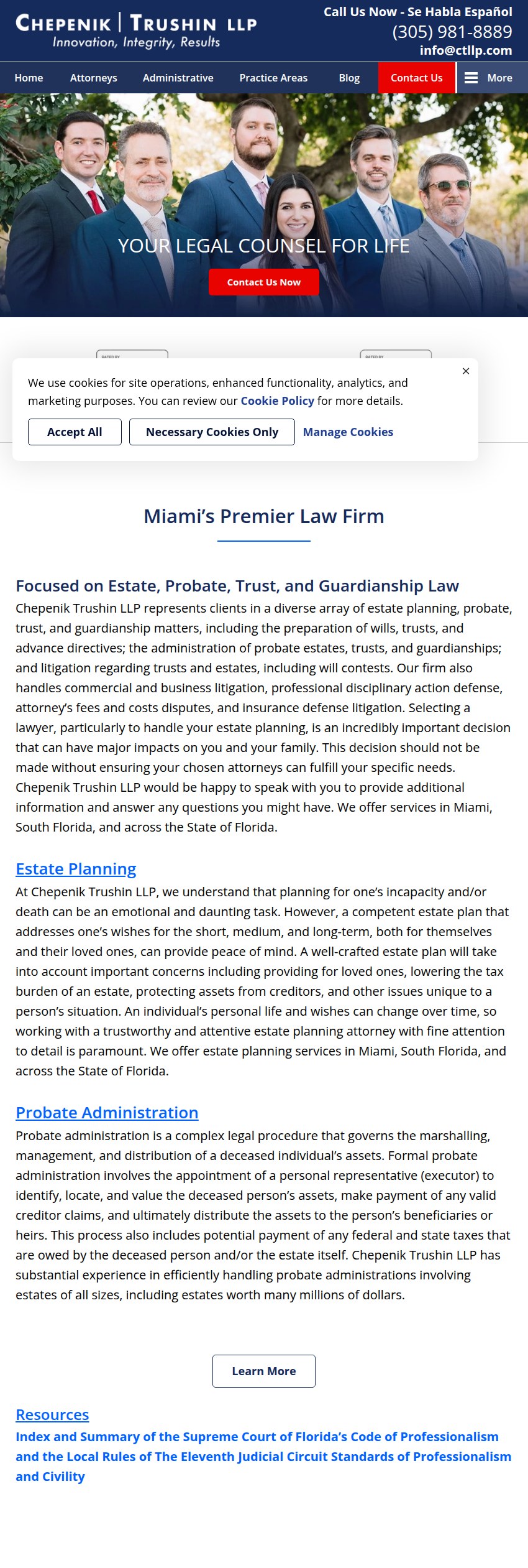 Screenshot of the Chepenik Trushin LLP website