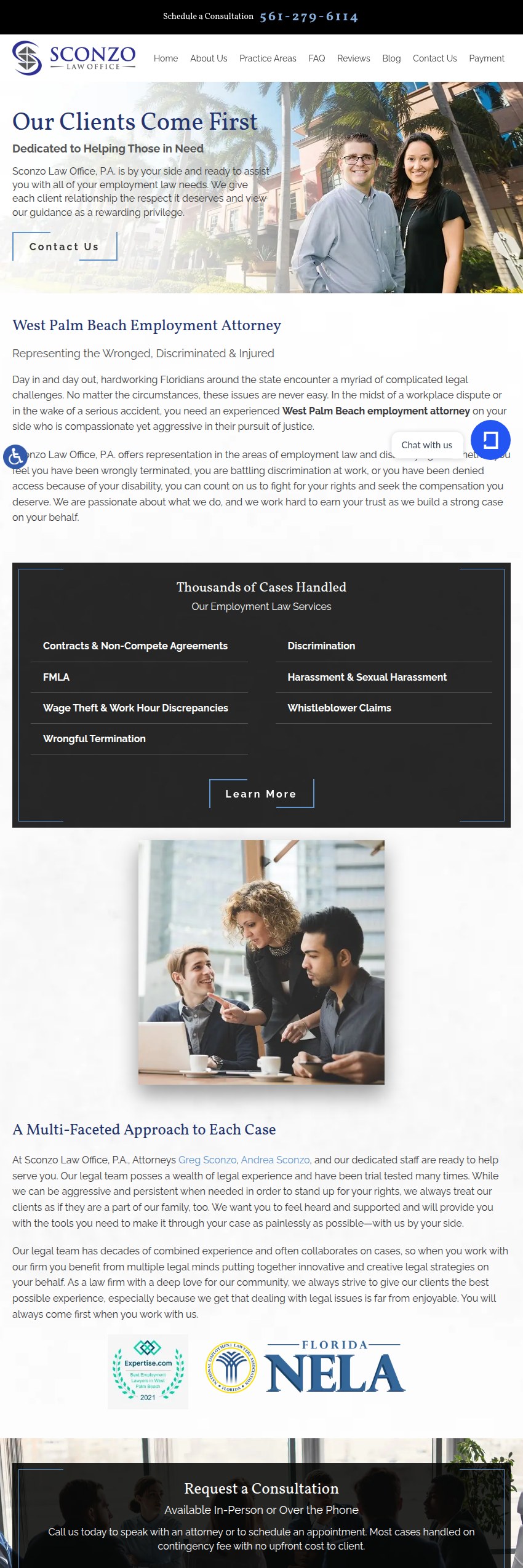 Screenshot of the Sconzo Law Office, P.A. website