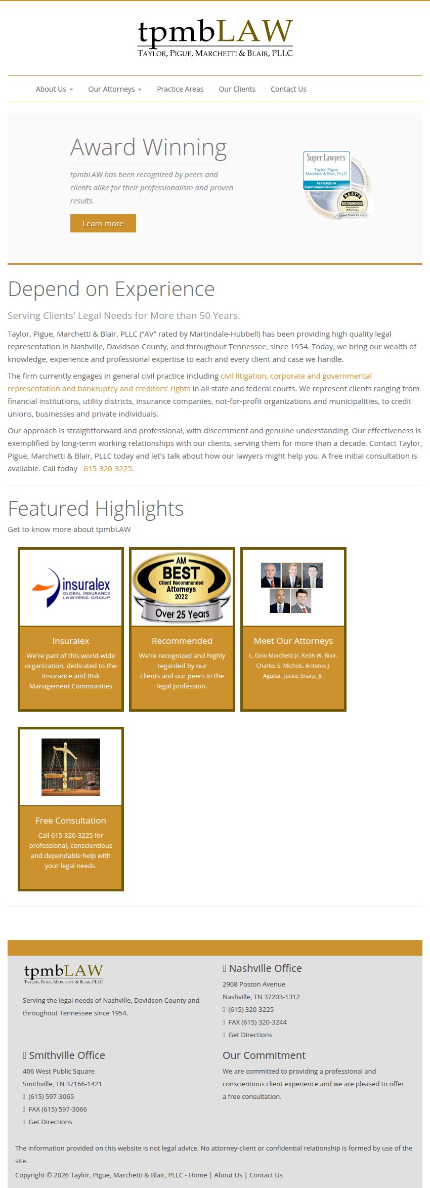 Screenshot of the Taylor, Pigue, Marchetti & Blair, PLLC website