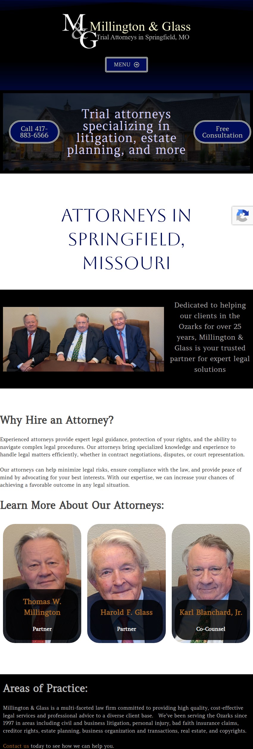 Screenshot of the Millington & Glass website