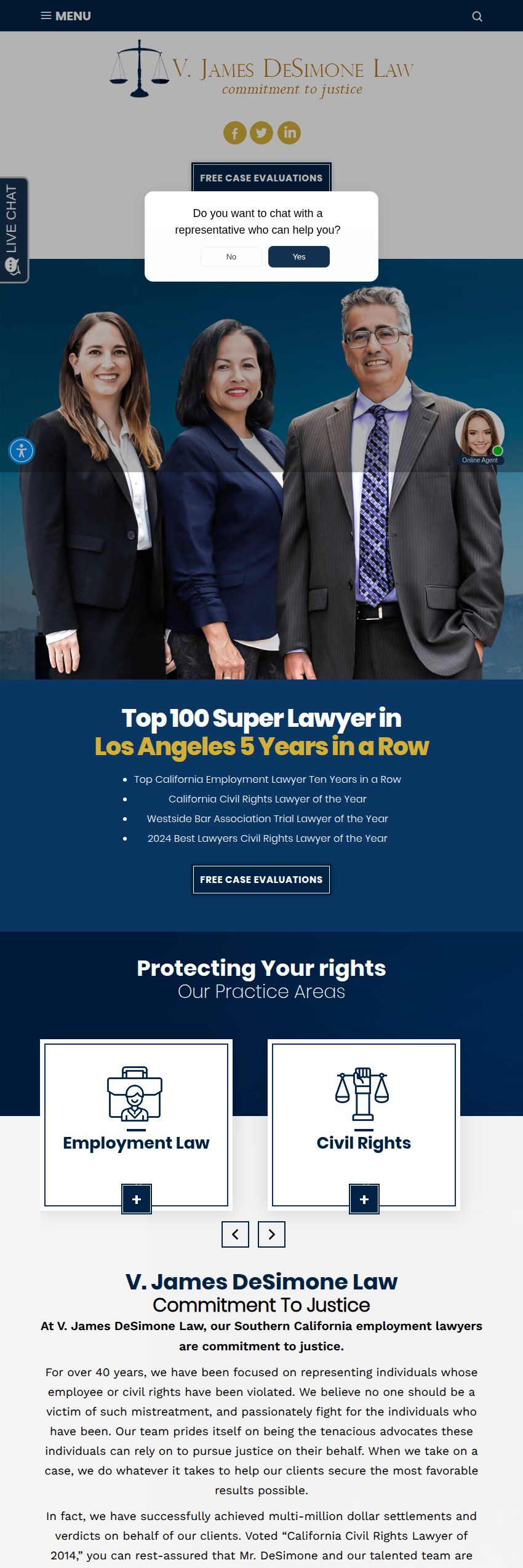 Screenshot of the V. James DeSimone Law website