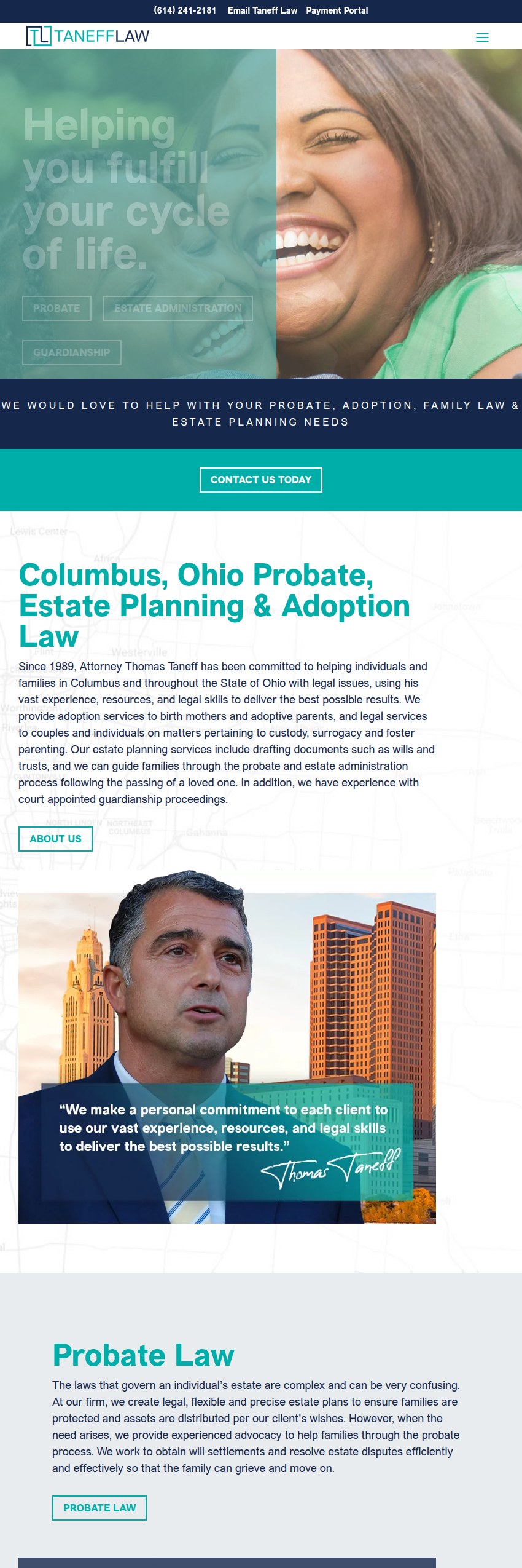 Screenshot of the Thomas Taneff Co., LPA website