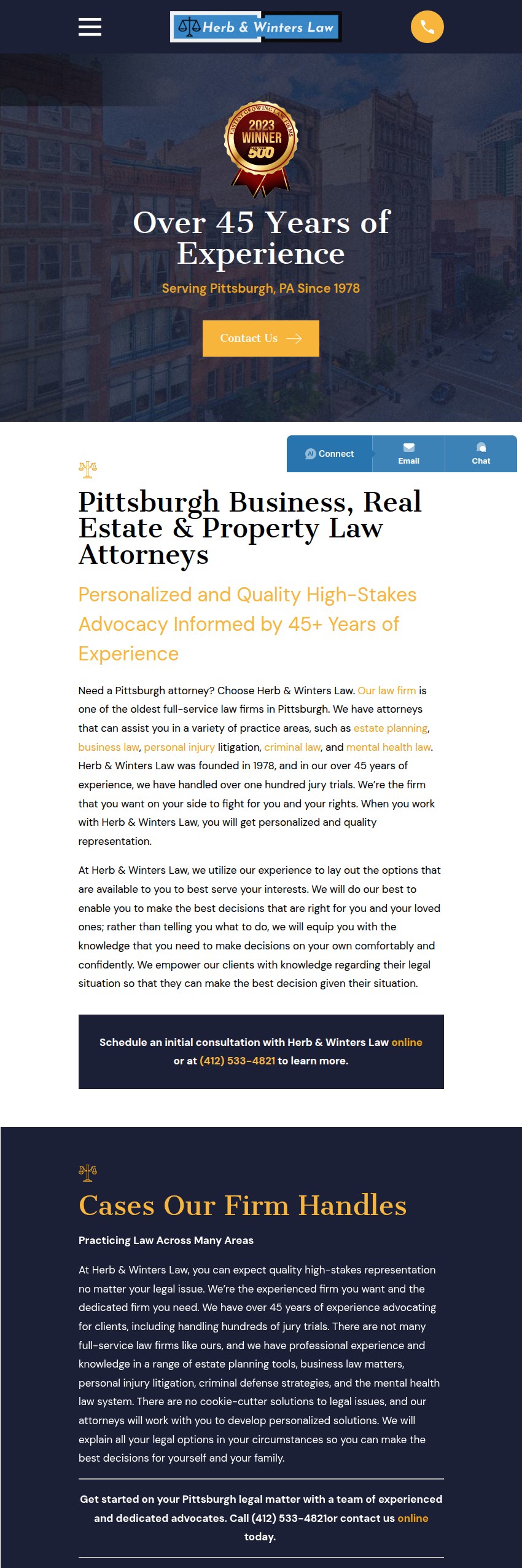Screenshot of the Herb & Winters Law website