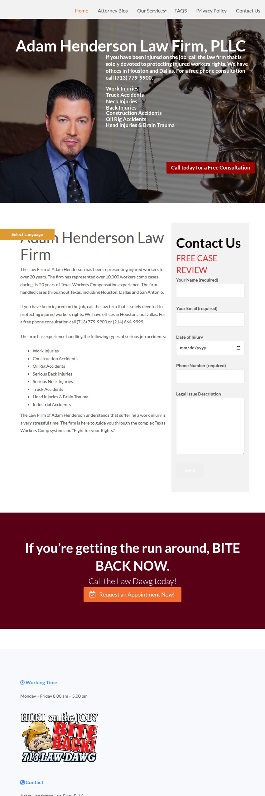 Screenshot of the Adam Henderson Law Firm, PLLC website
