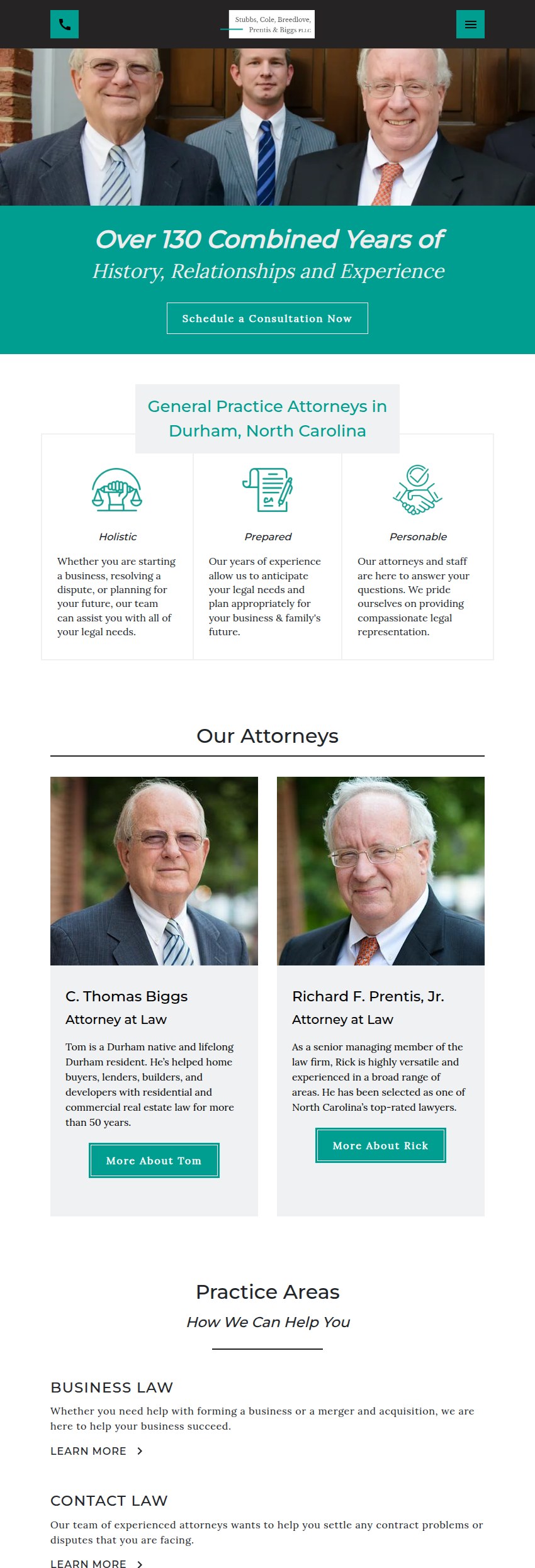 Screenshot of the Stubbs, Cole, Breedlove, Prentis & Biggs, PLLC website