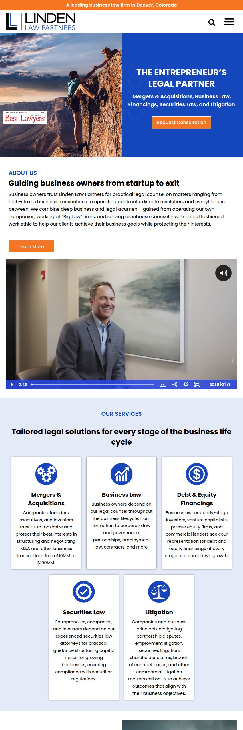 Screenshot of the Linden Law Partners, LLC website