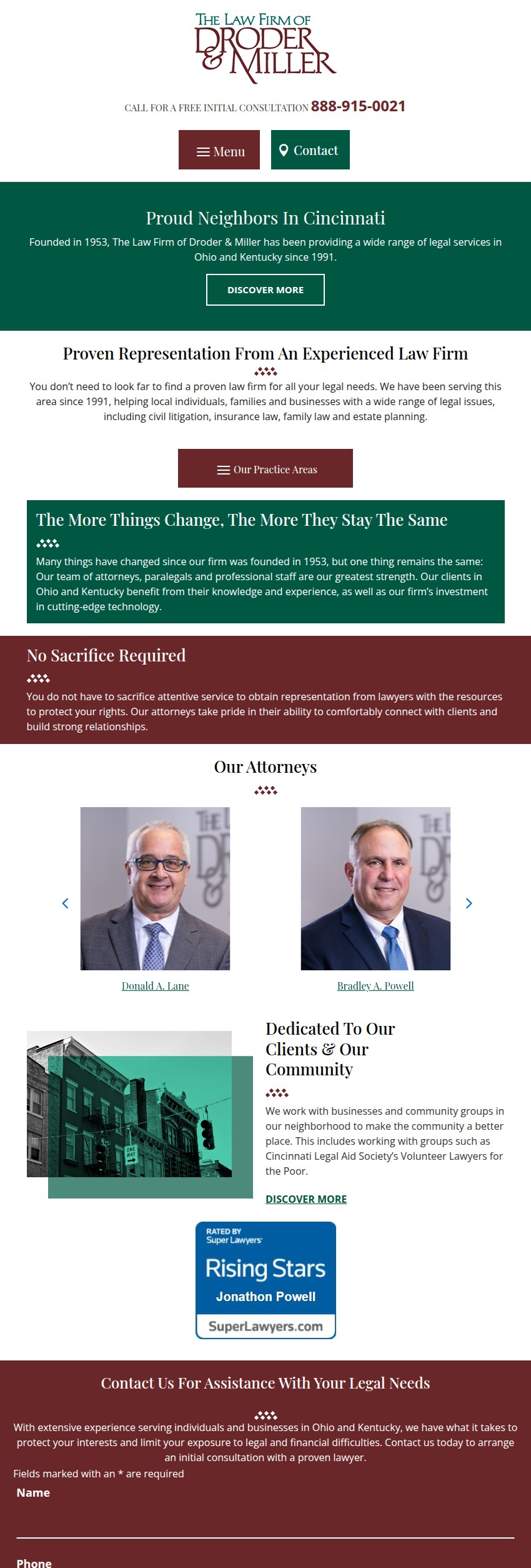 Screenshot of the The Law Firm of Droder & Miller website