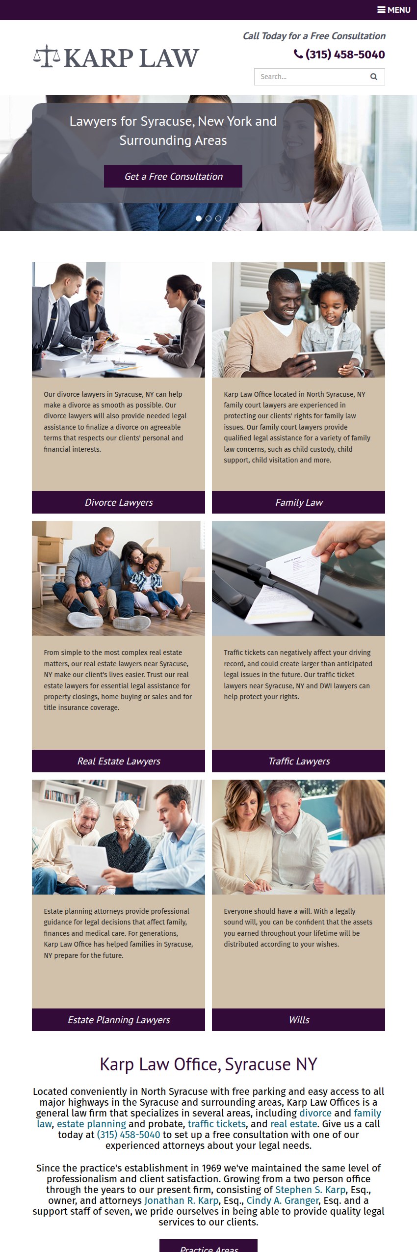 Screenshot of the Karp Law Office website