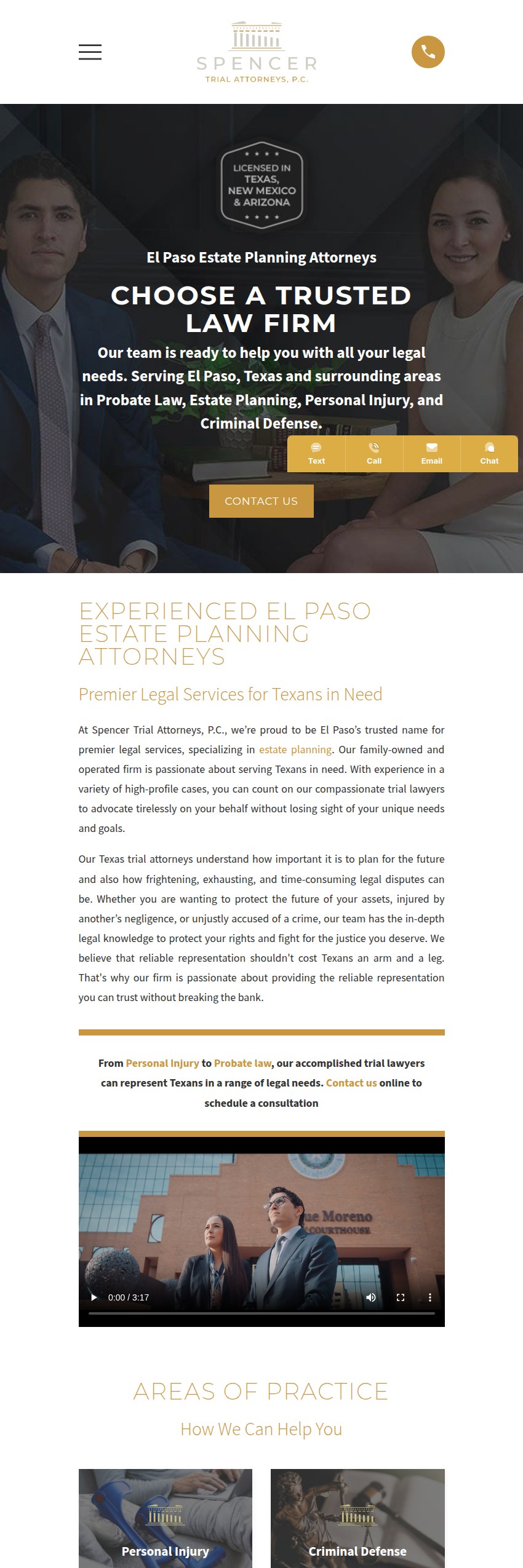 Screenshot of the Spencer Trial Attorneys, P.C. website