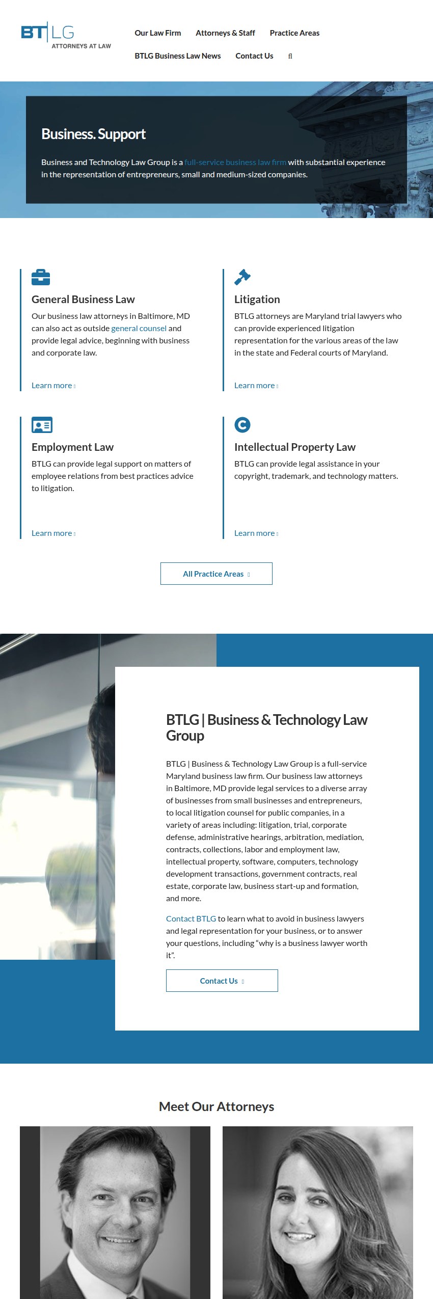 Screenshot of the BTLG | Business & Technology Law Group website