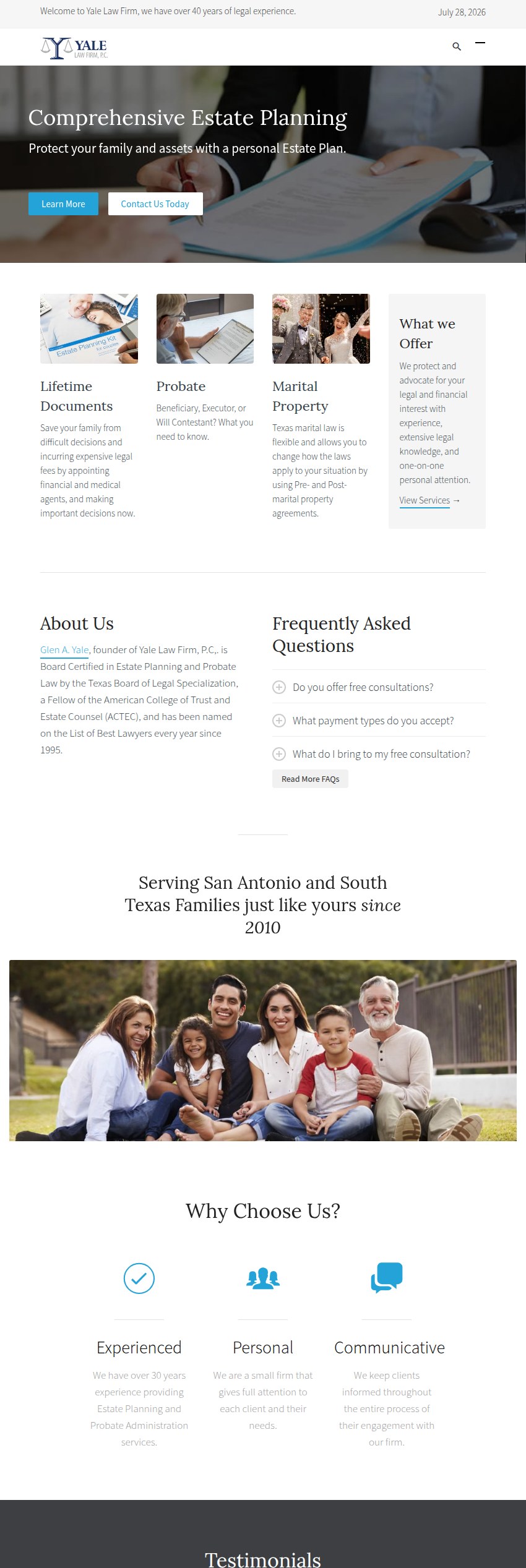Screenshot of the Yale Law Firm, P.C. website