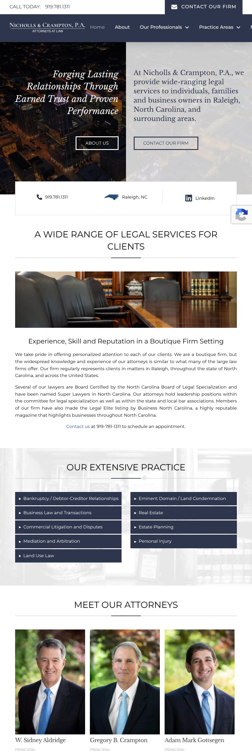Screenshot of the Nicholls & Crampton, P.A. website