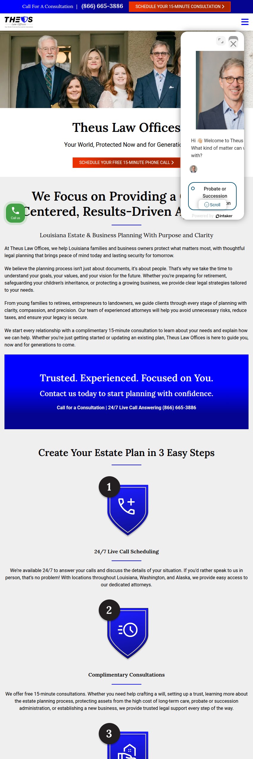 Screenshot of the Theus Law Offices website