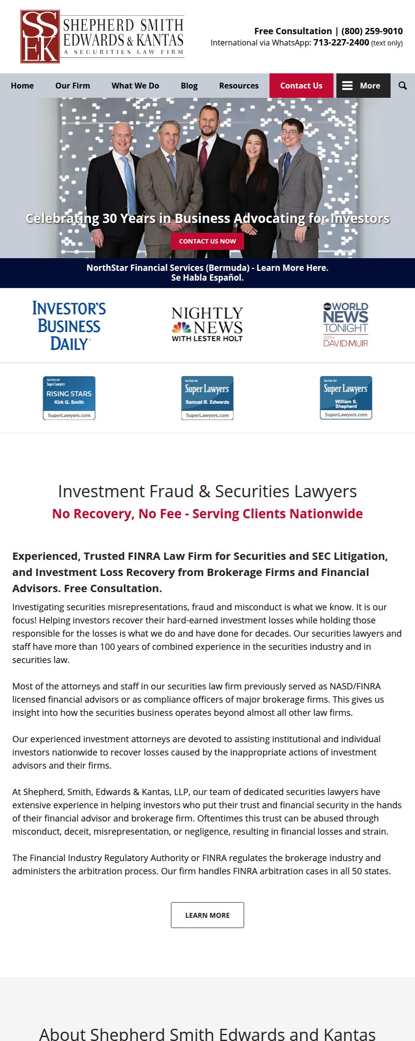 Screenshot of the Shepherd Smith Edwards & Kantas, LLP website
