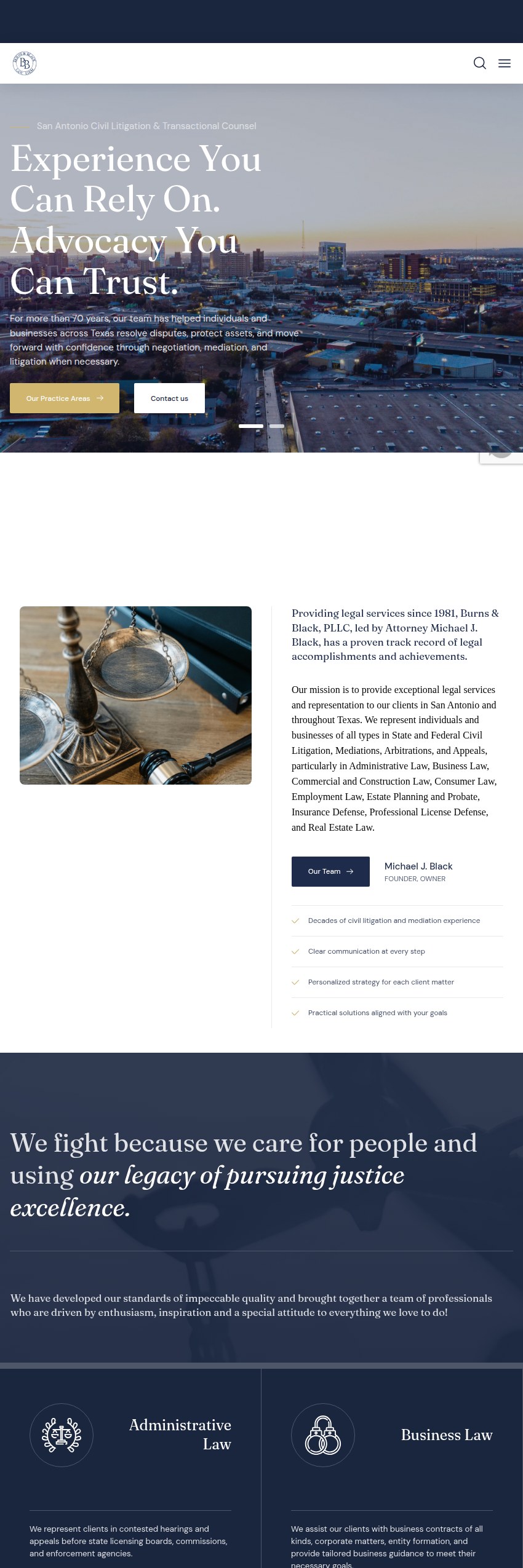 Screenshot of the Burns & Black, PLLC website