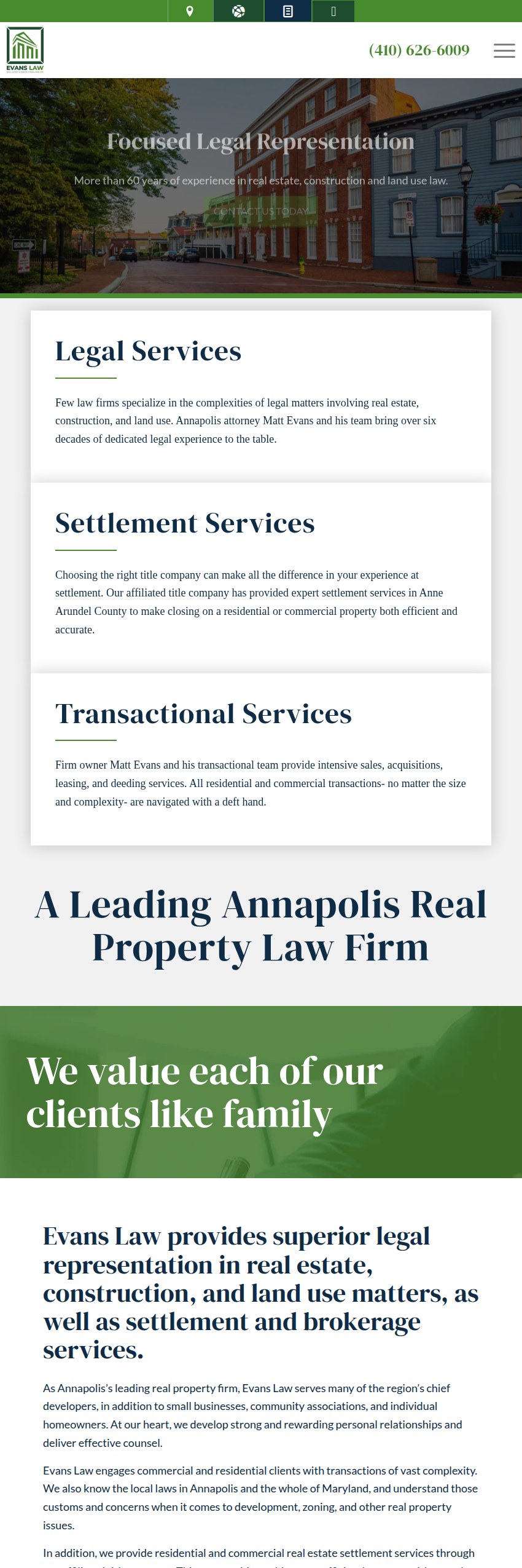 Screenshot of the Law Offices of Matthew S. Evans, III website