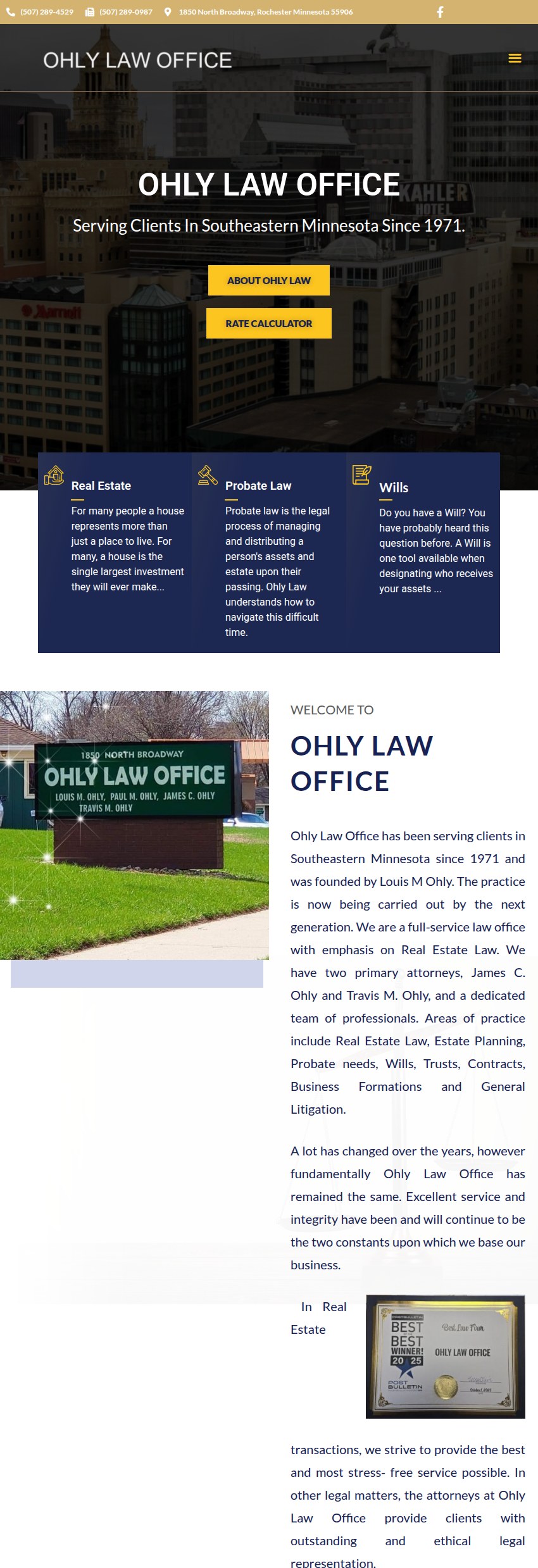 Screenshot of the Ohly Law Office website