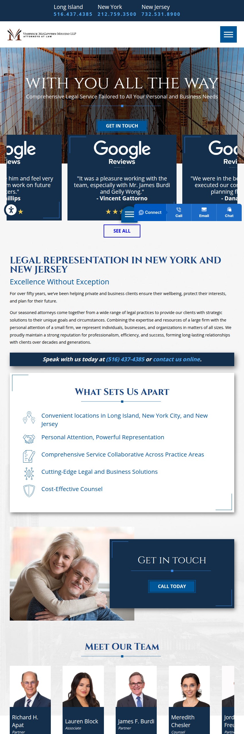 Screenshot of the Vishnick McGovern Milizio, LLP website
