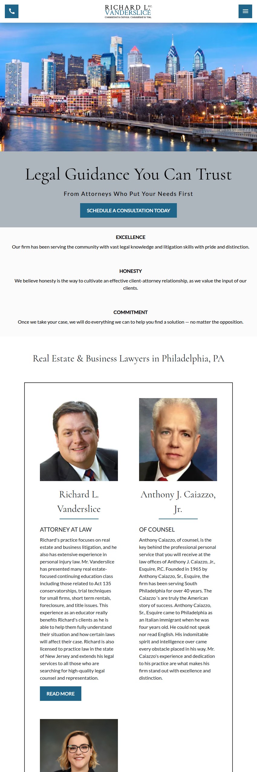 Screenshot of the Richard L. Vanderslice, P.C. website