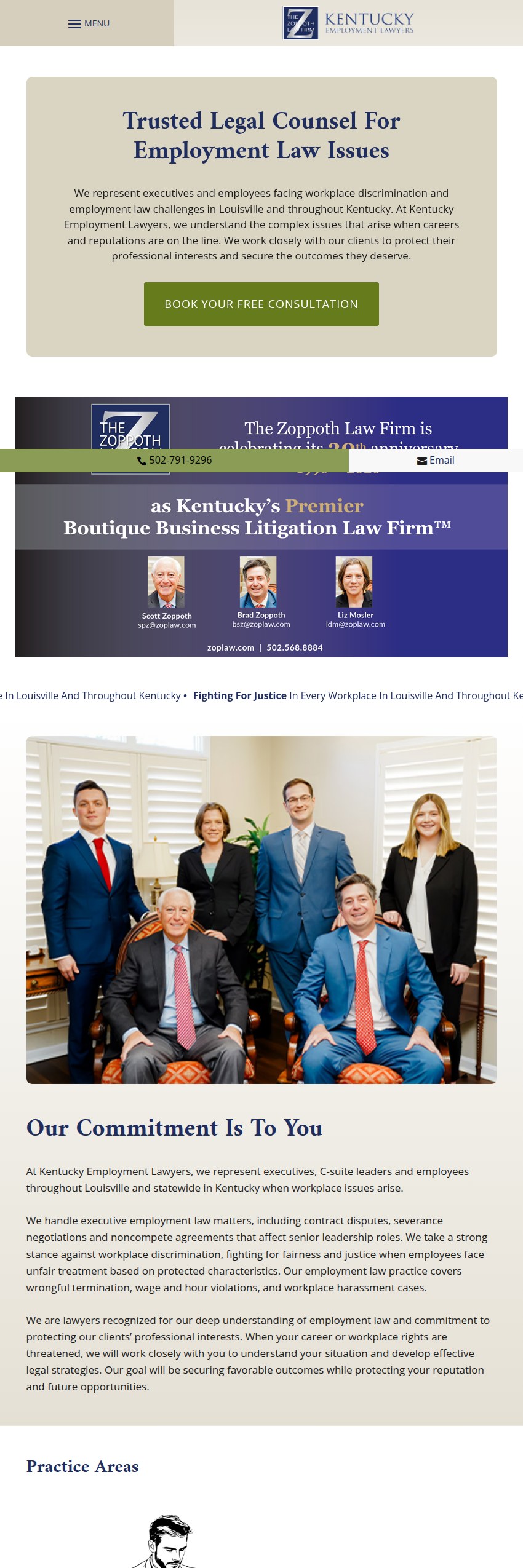 Screenshot of the Kentucky Employment Lawyers website
