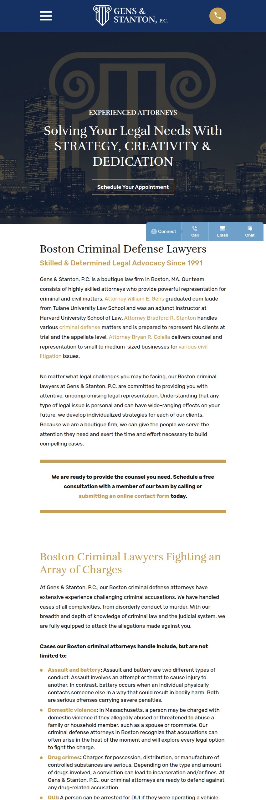 Screenshot of the Gens & Stanton, P.C. website