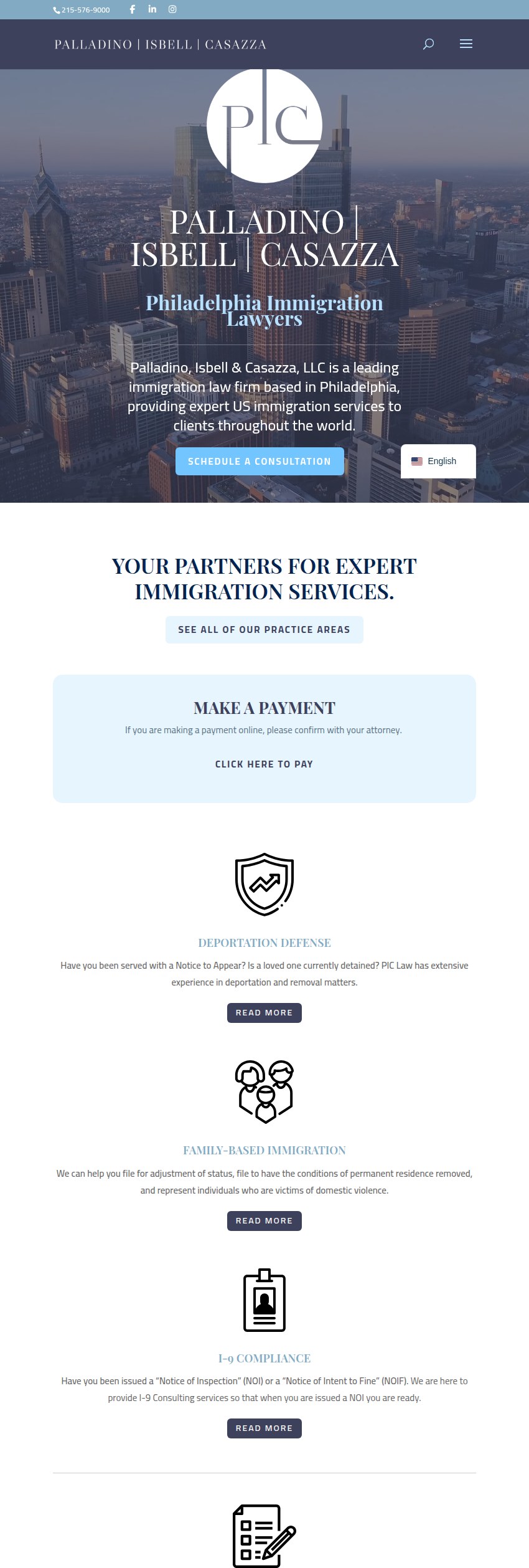 Screenshot of the Palladino, Isbell & Casazza, LLC website