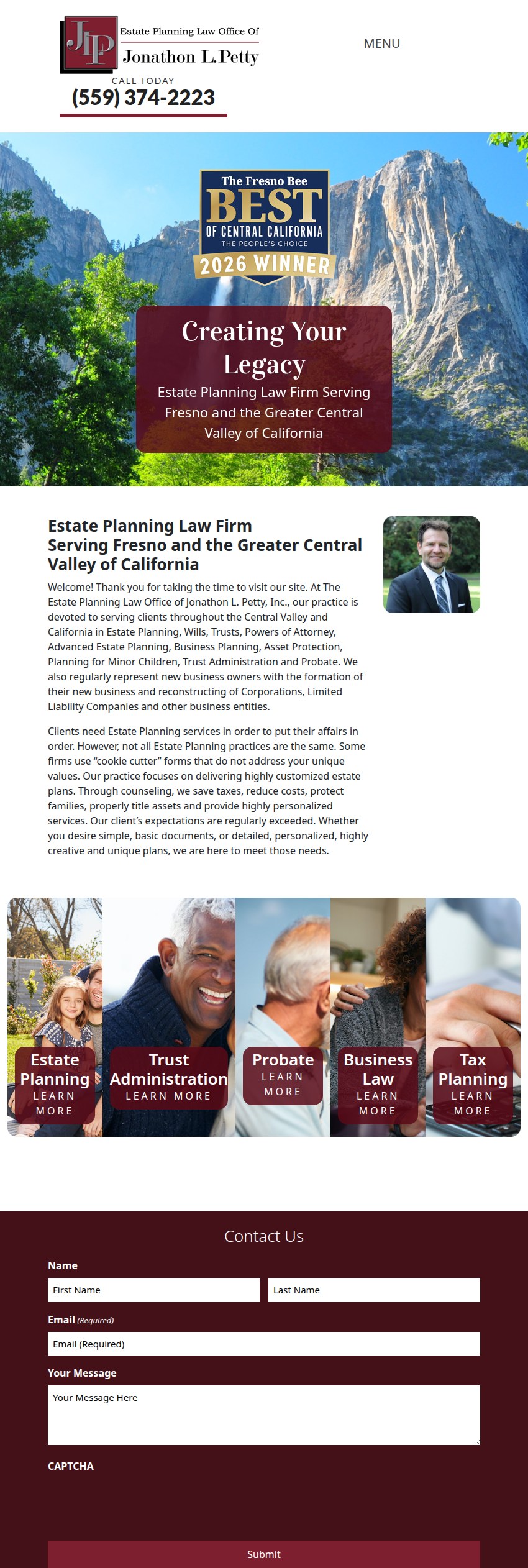 Screenshot of the The Estate Planning Law Office of Jonathon L. Petty, Inc. website