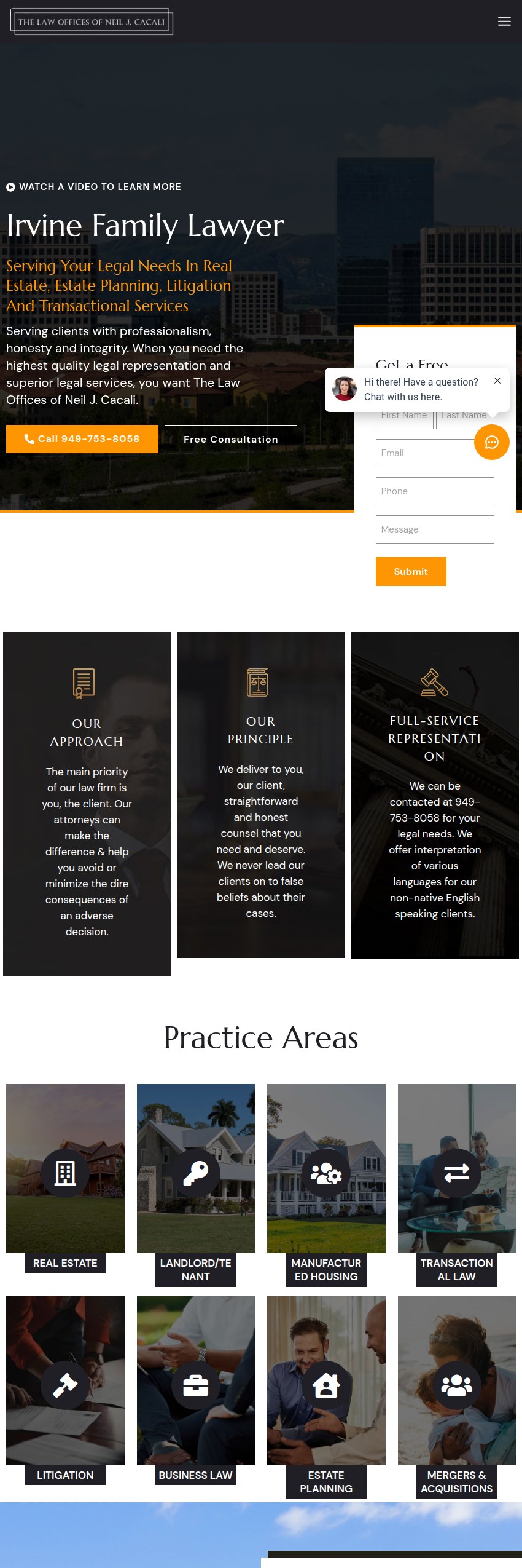 Screenshot of the The Law Offices of Neil J. Cacali website