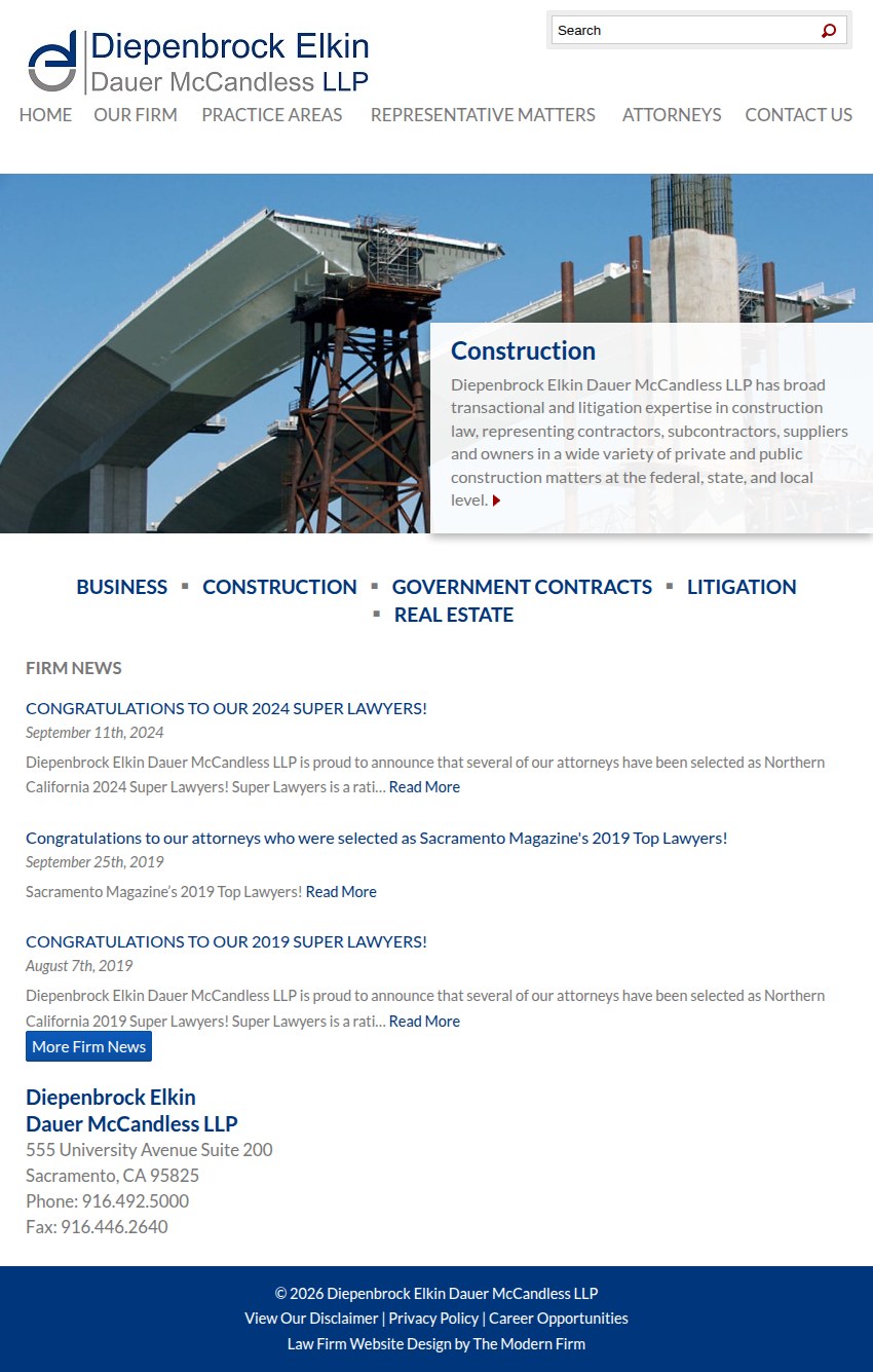 Screenshot of the Diepenbrock Elkin Dauer McCandless LLP website