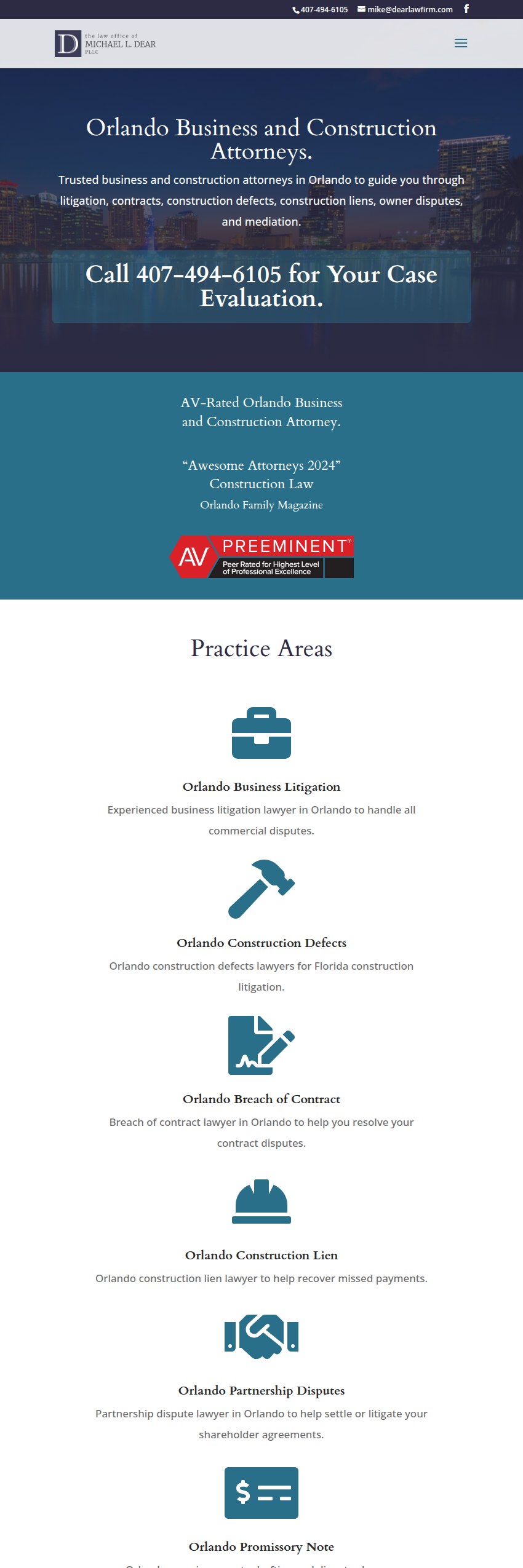 Screenshot of the The Law Office of Michael L. Dear, PLLC website