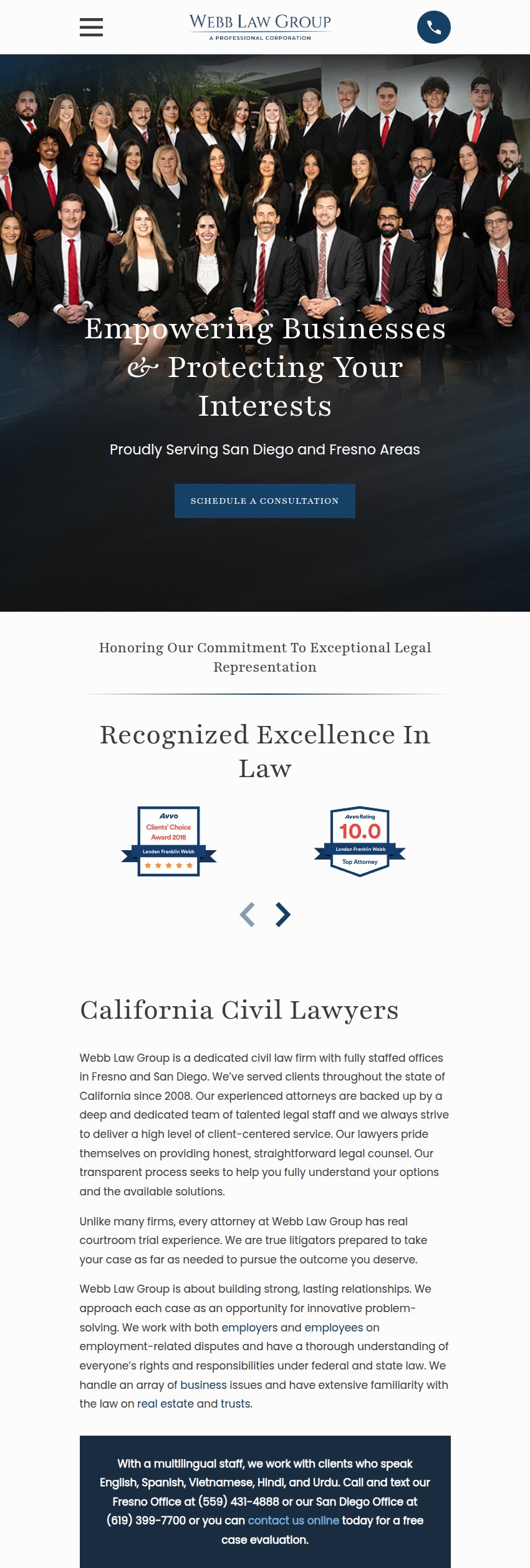 Screenshot of the Webb Law Group website