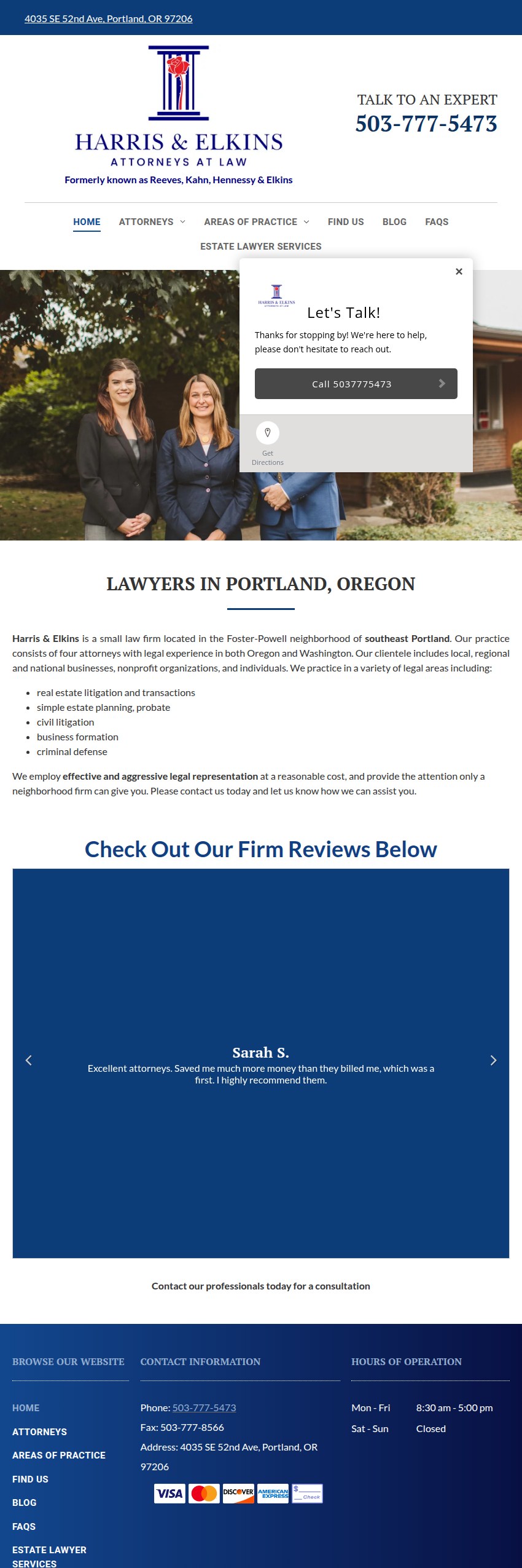 Screenshot of the Harris & Elkins website