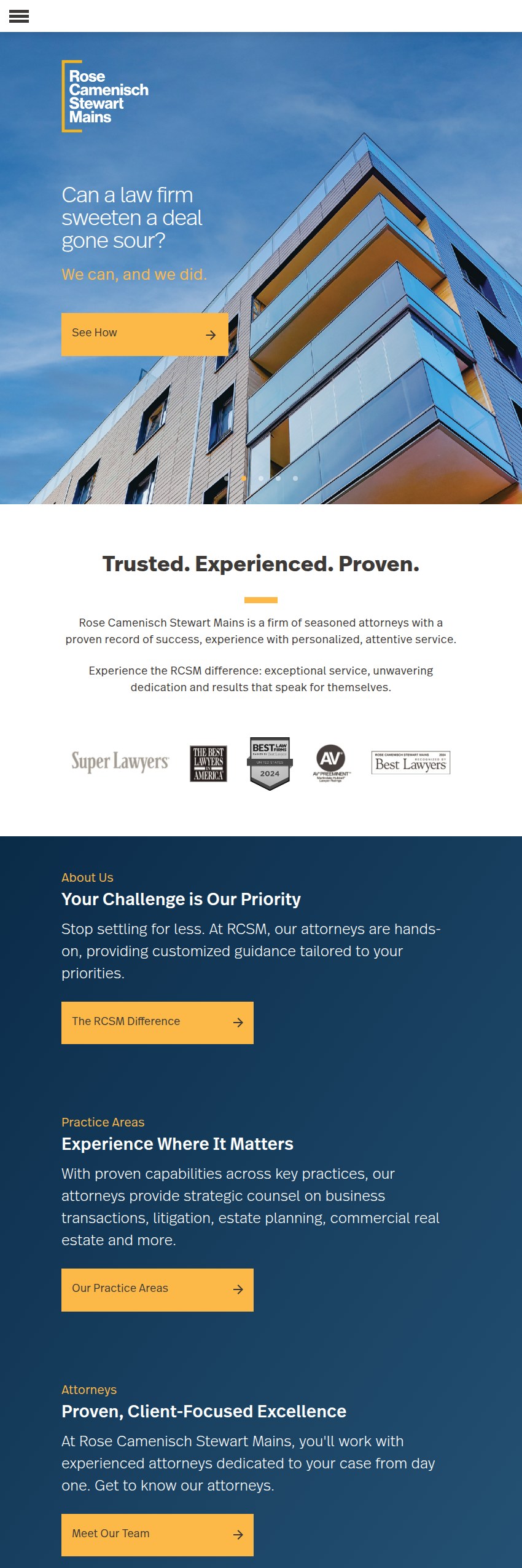 Screenshot of the Rose Camenisch Stewart Mains PLLC website