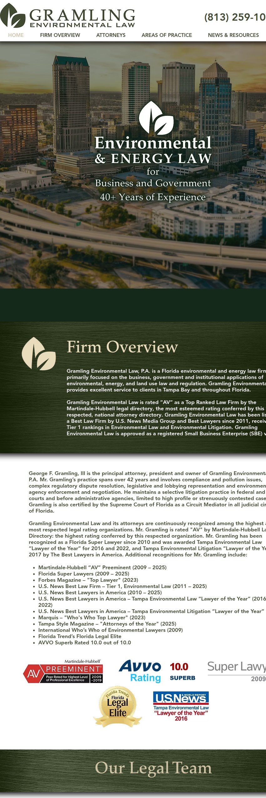 Screenshot of the Gramling Environmental Law, P.A. website