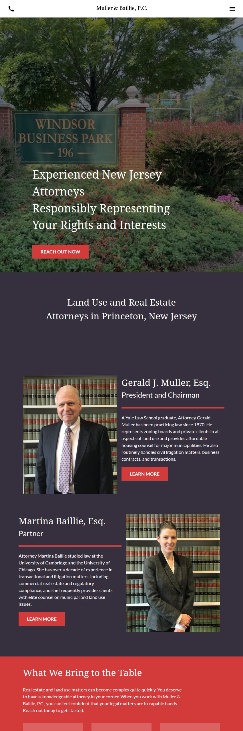 Screenshot of the Muller & Baillie, P.C. website