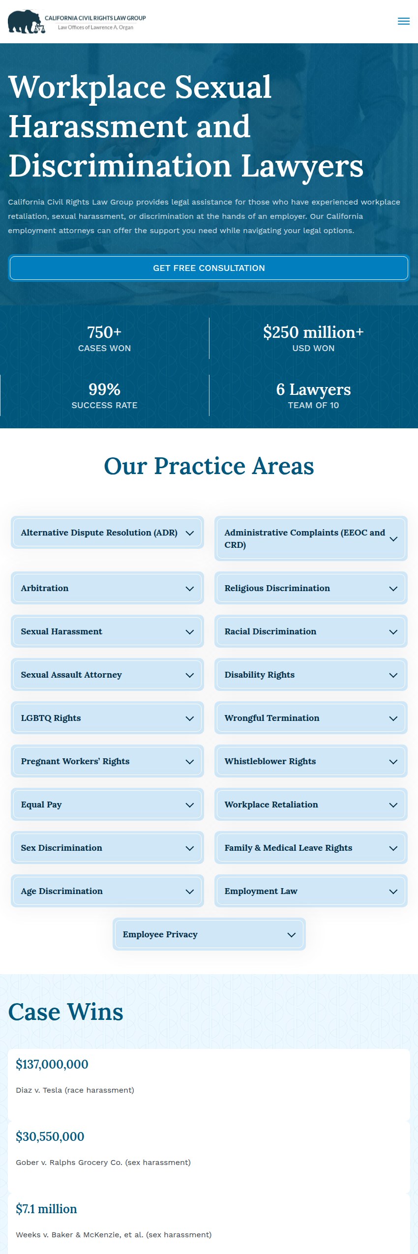 Screenshot of the California Civil Rights Law Group website