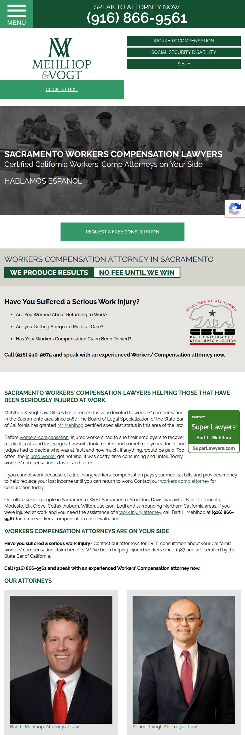 Screenshot of the Mehlhop & Vogt Law Offices website