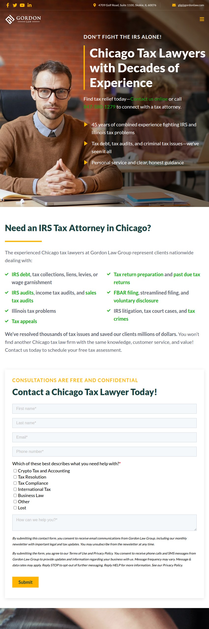 Screenshot of the Gordon Law Group, Ltd. website