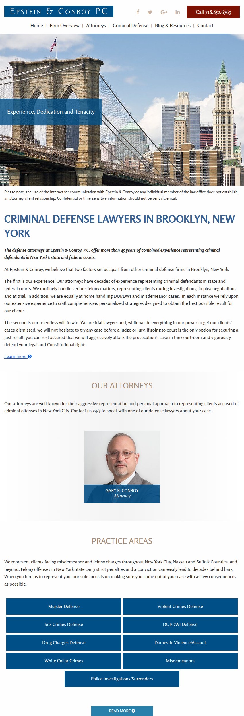 Screenshot of the Epstein & Conroy, P.C. website