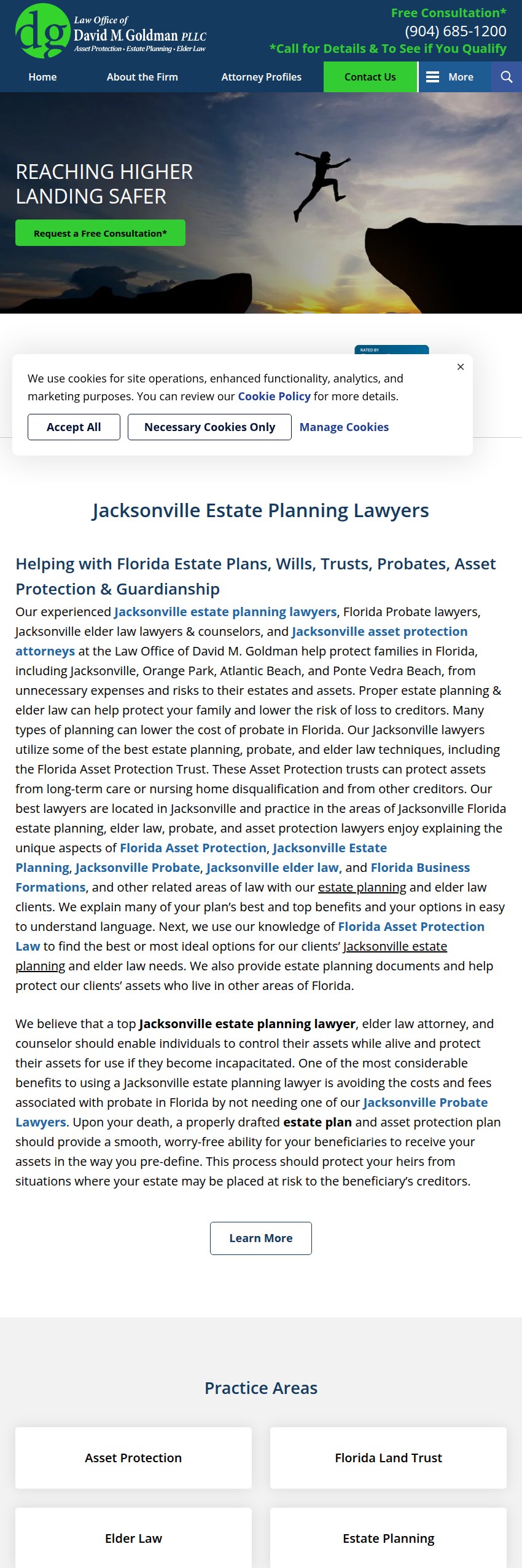 Screenshot of the Law Office of David M. Goldman PLLC website