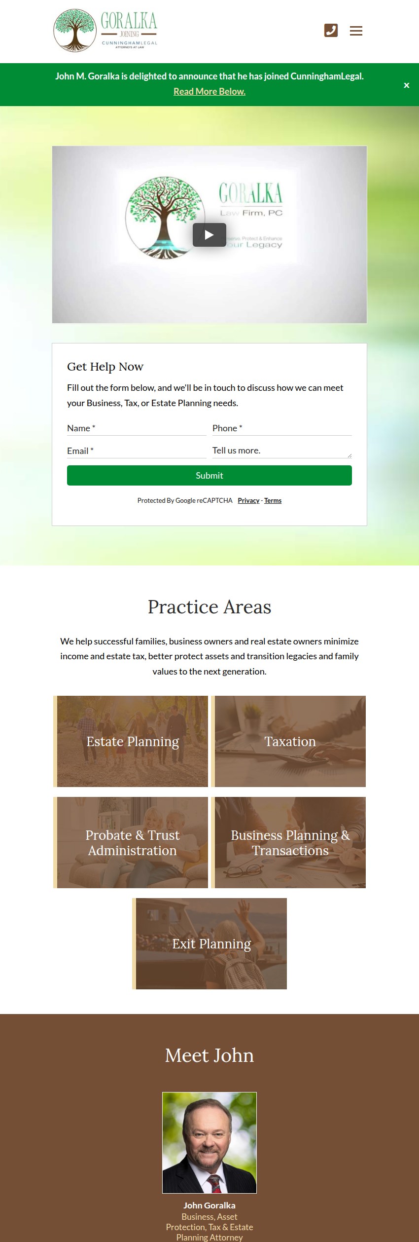 Screenshot of the The Goralka Law Firm website