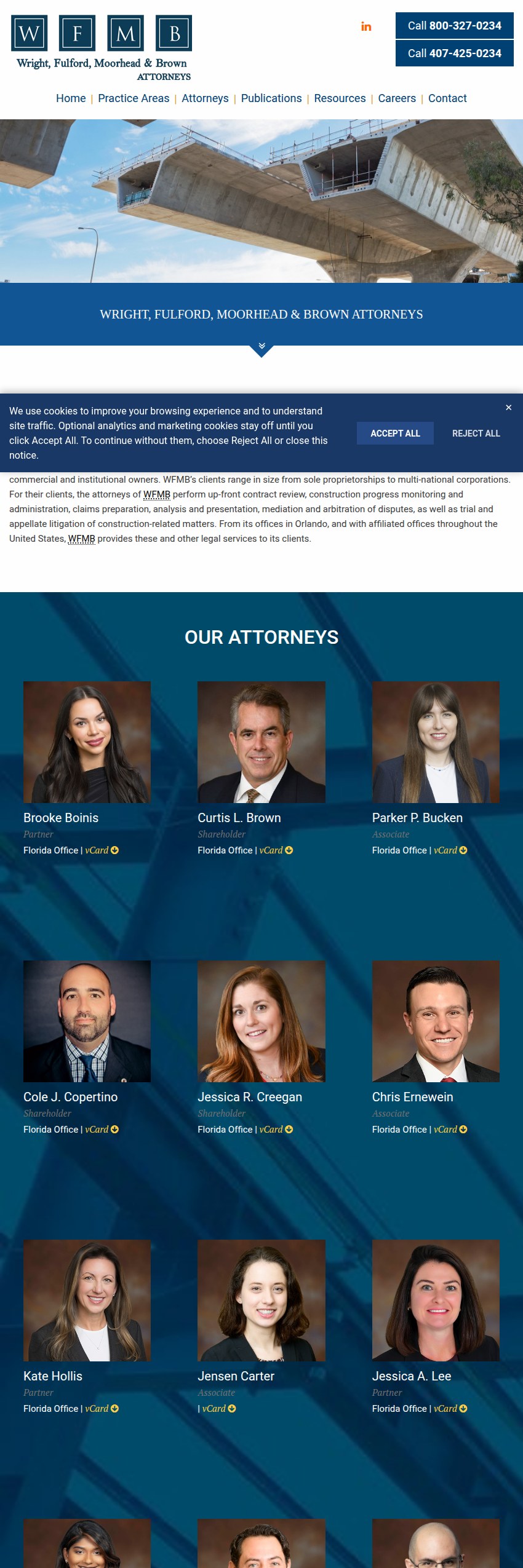 Screenshot of the Wright, Fulford, Moorhead & Brown, P.A. website